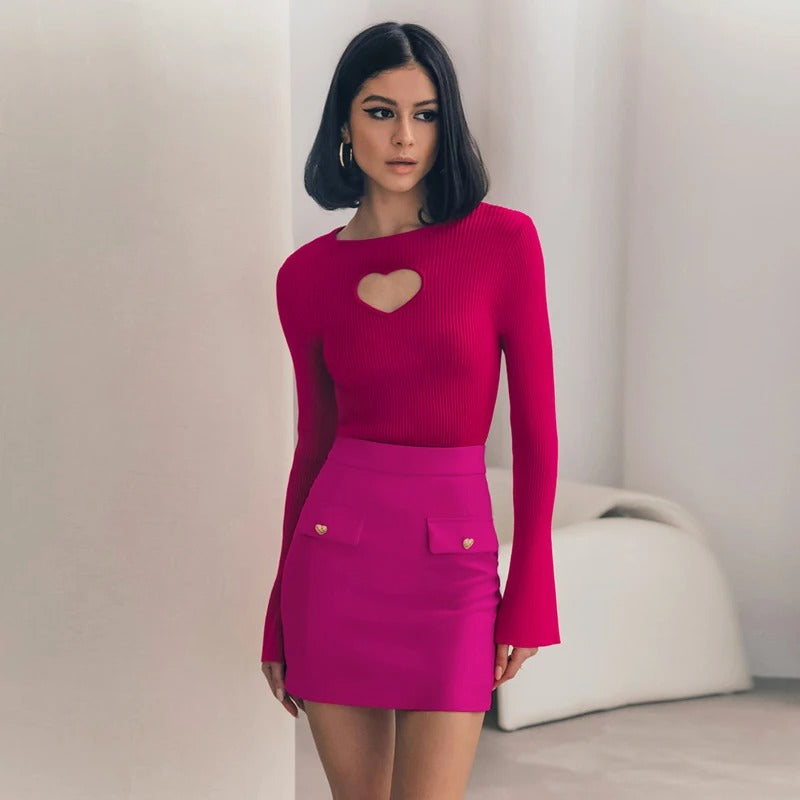 WW herzpullover | Eleganter leichter sommerpullover damen mit herz-muster