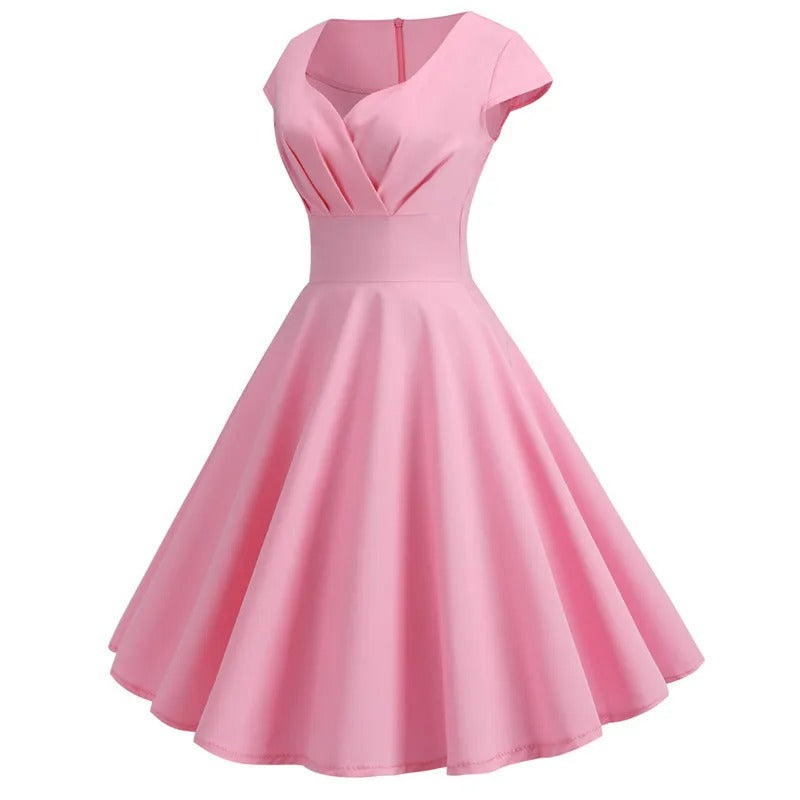 Damen Vintage-Sommerkleid mit V-Ausschnitt, weitem Schnitt und Rüschen
