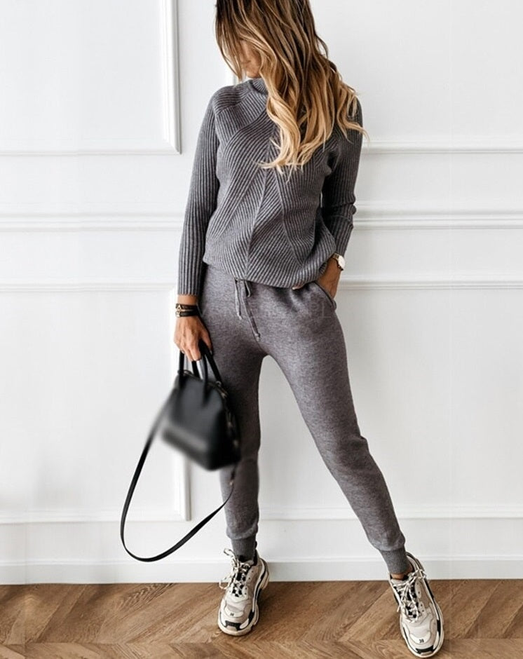 WW | Trainingsanzug Warm und trendy zweiteiliges Set für Damen mit Rollkragenpullover und Hose
