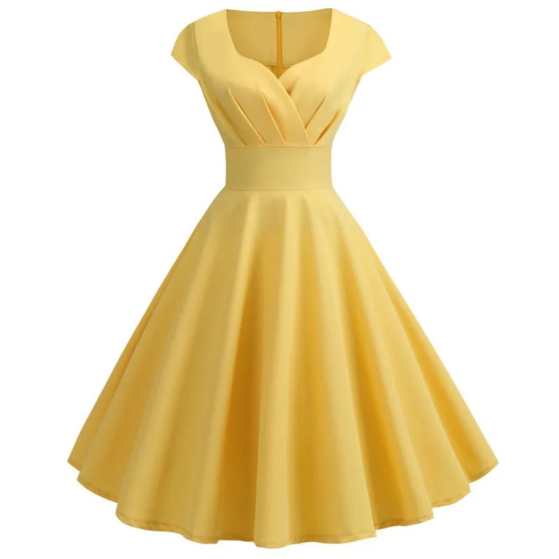 WW | Vintage Sommerkleid mit großem V-Ausschnitt, lockerer Passform und Rüschen
