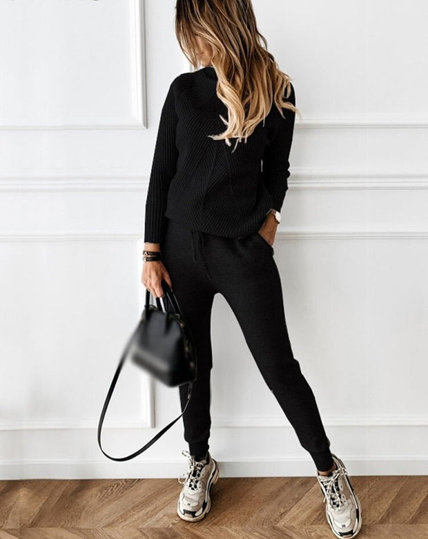 WW | Trainingsanzug Warm und trendy zweiteiliges Set für Damen mit Rollkragenpullover und Hose