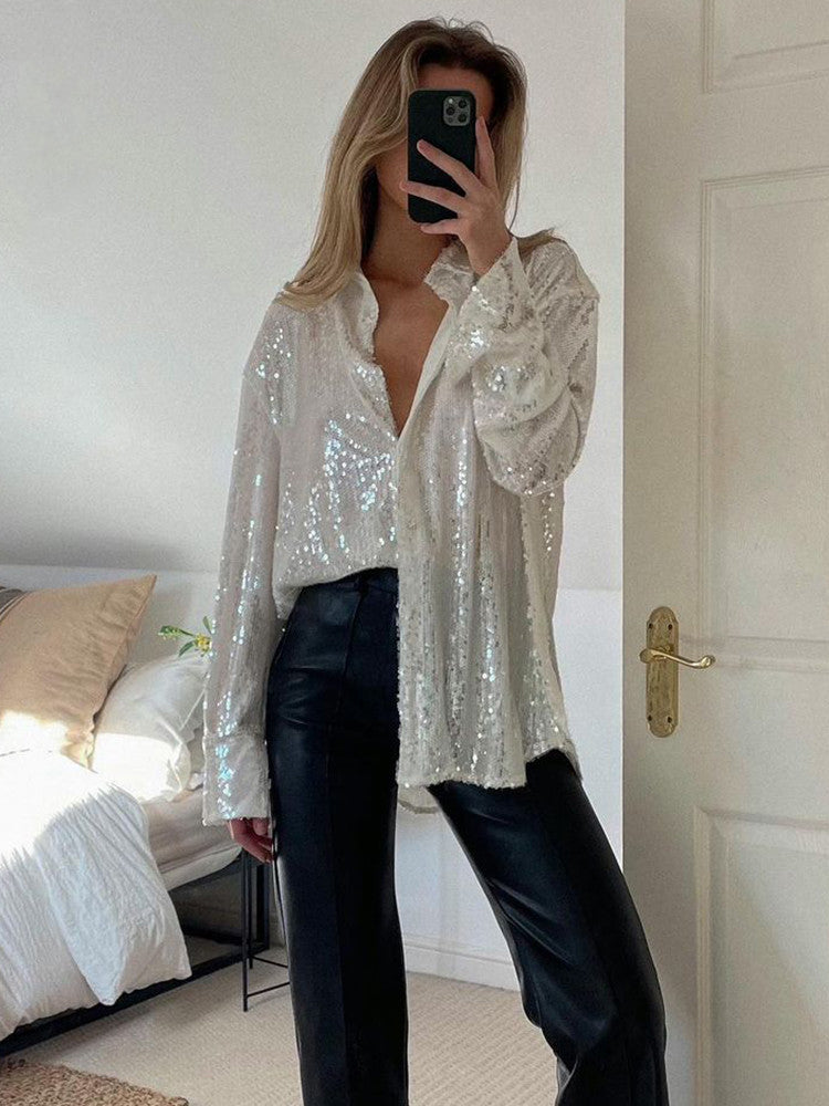 W&W Mode - Extragroßes Glitzerhemd für Damen