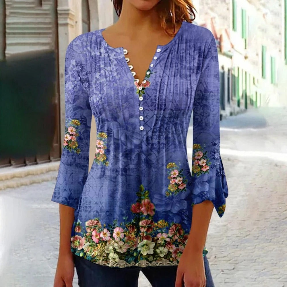 WW | Damen V-Ausschnitt T-Shirt mit Knopfverschluss