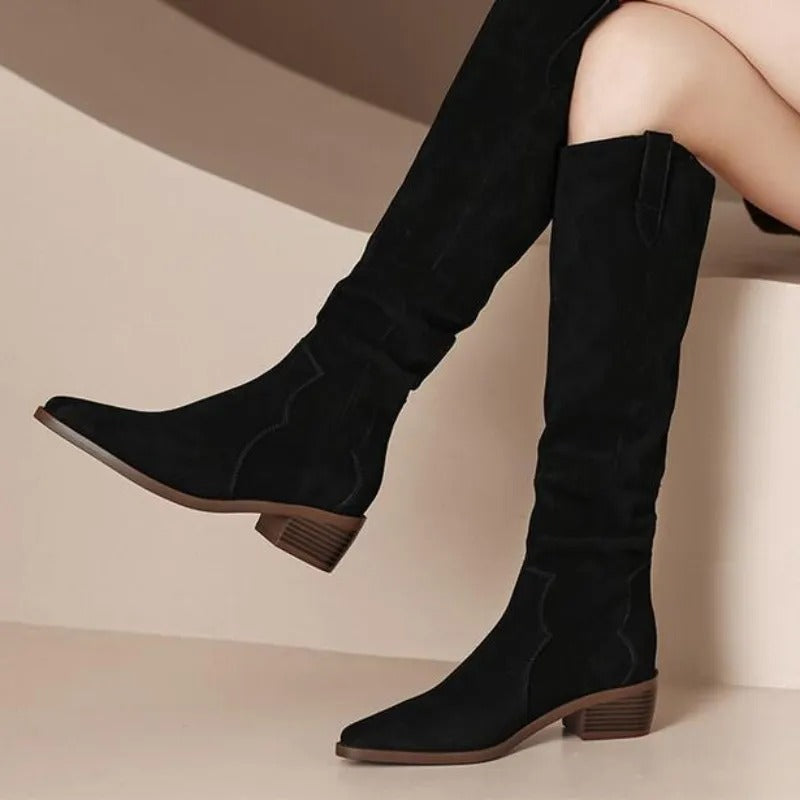 WW - Vintage-Stiefel aus Wildleder mit Rüschen
