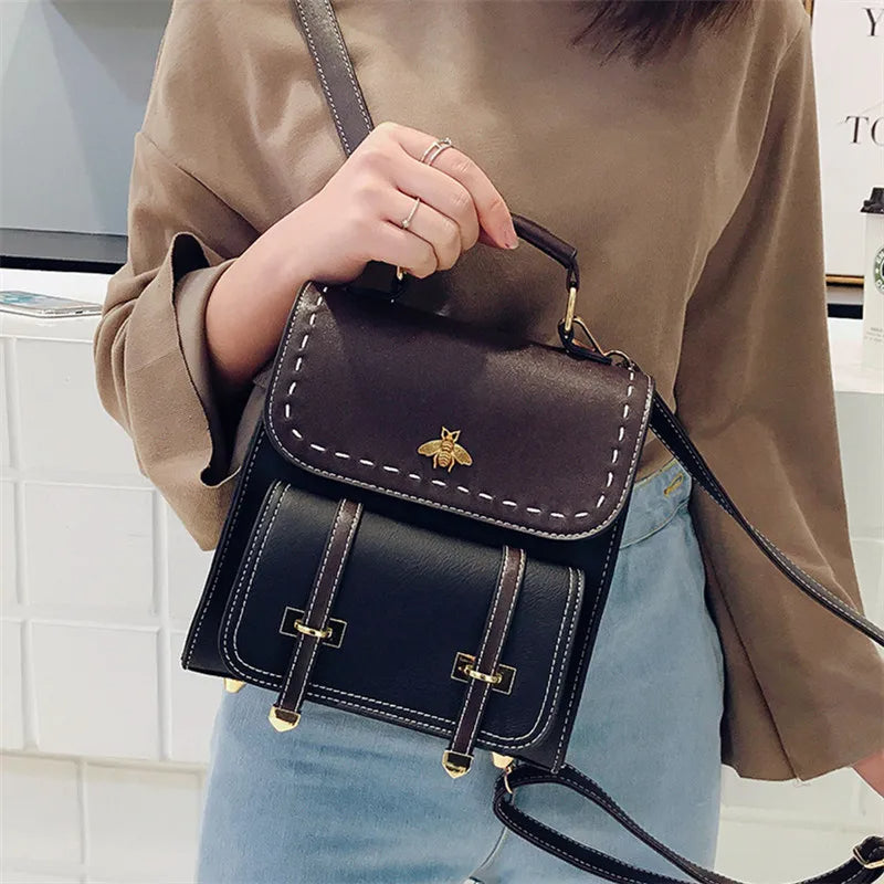 Veganer Kunstlederrucksack mit Tragegriff und vielseitigem Tragegurt
