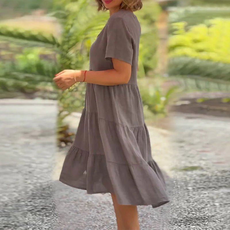 W&W Mode | Elegantes Leinenkleid Mit V-ausschnitt Für Damen