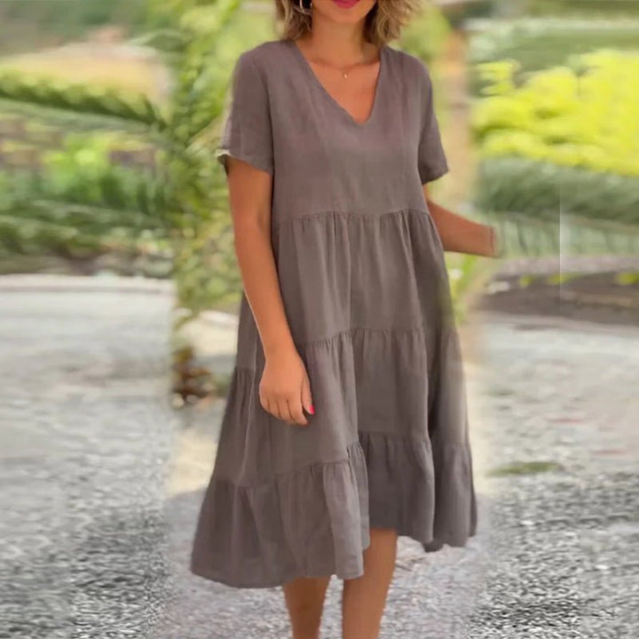 W&W Mode | Elegantes Leinenkleid Mit V-ausschnitt Für Damen