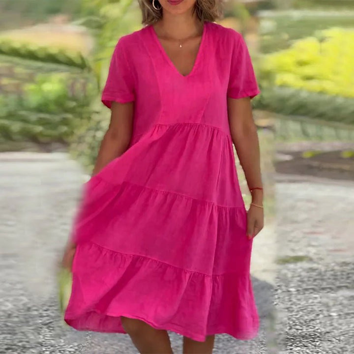 W&W Mode | V-ausschnitt Leinenkleid Für Damen