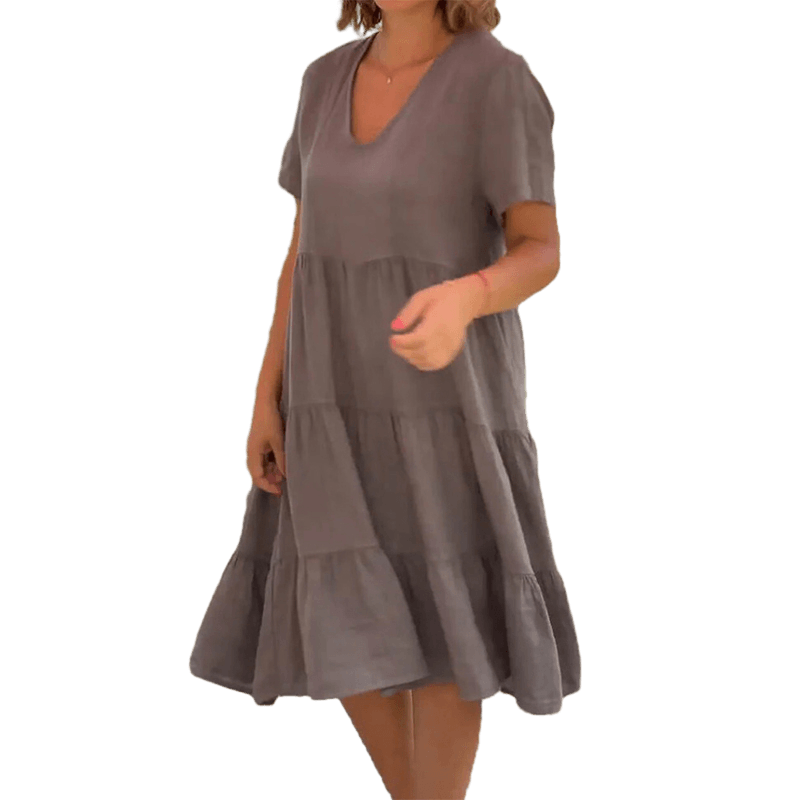 W&W Mode | Elegantes Leinenkleid Mit V-ausschnitt Für Damen