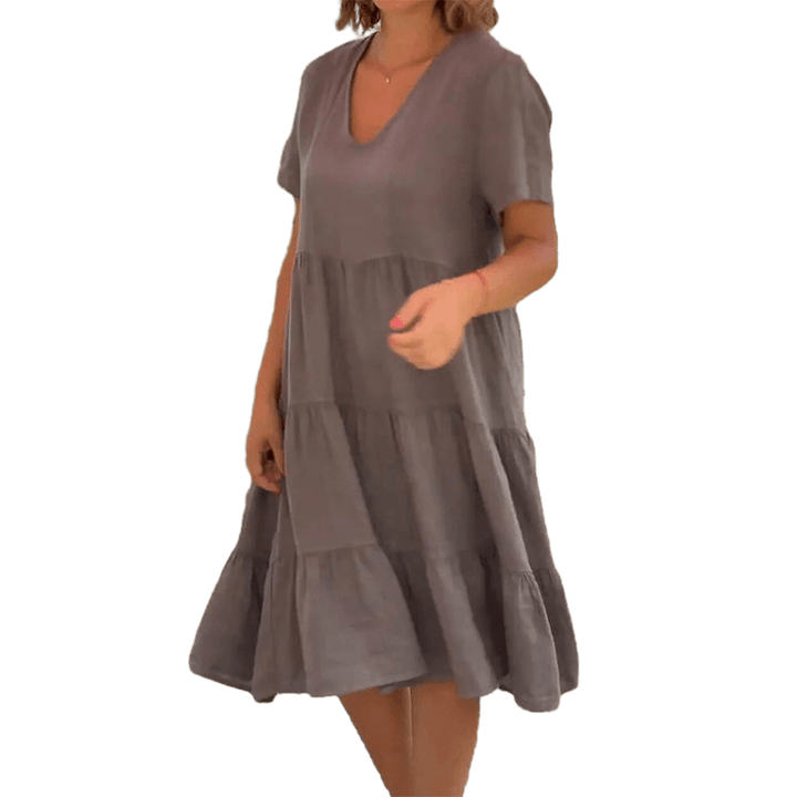 W&W Mode | Elegantes Leinenkleid Mit V-ausschnitt Für Damen