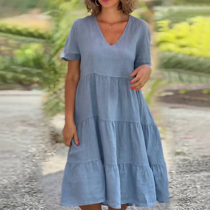 W&W Mode | V-ausschnitt Leinenkleid Für Damen