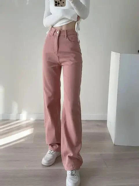 WW | Waist-Pinke Gerade Jeans für Frauen