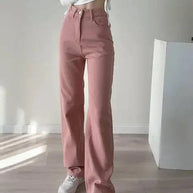 WW | Waist-Pinke Gerade Jeans für Frauen