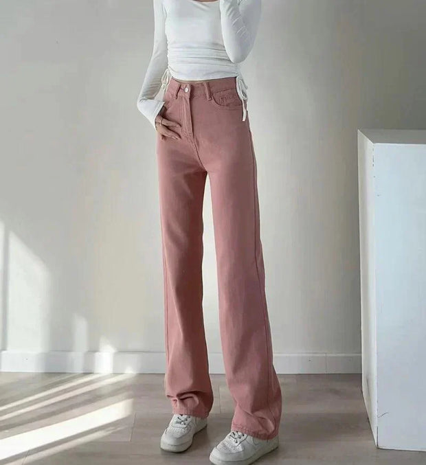WW | Waist-Pinke Gerade Jeans für Frauen