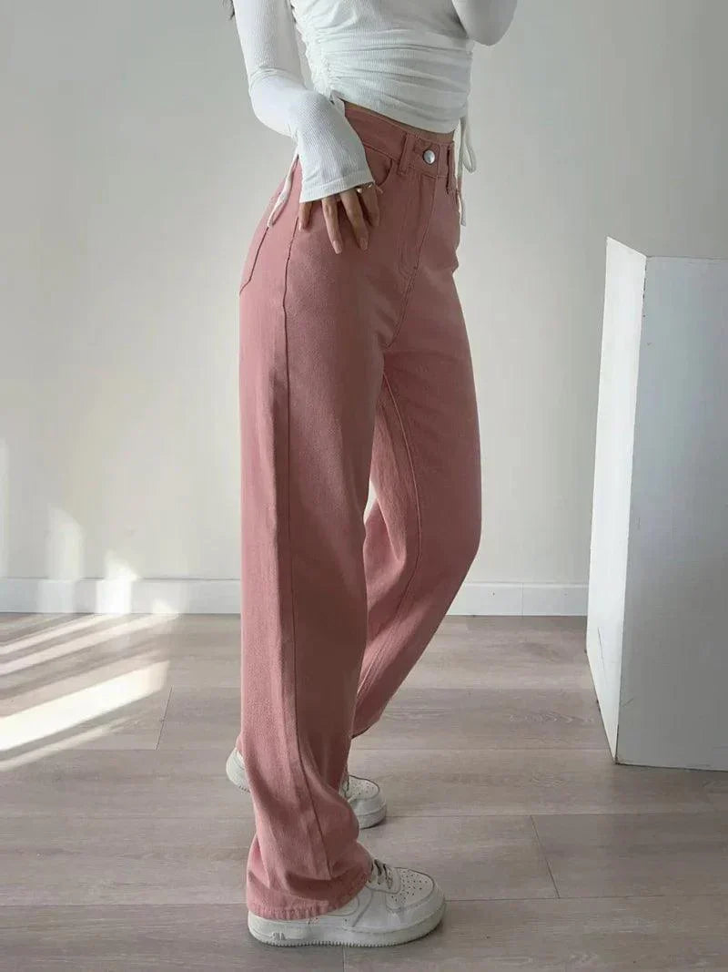 WW | Waist-Pinke Gerade Jeans für Frauen