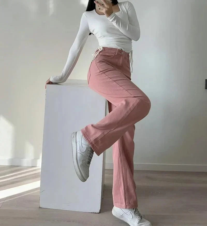 W&W Mode | Waist-Pinke Gerade Jeans für Frauen