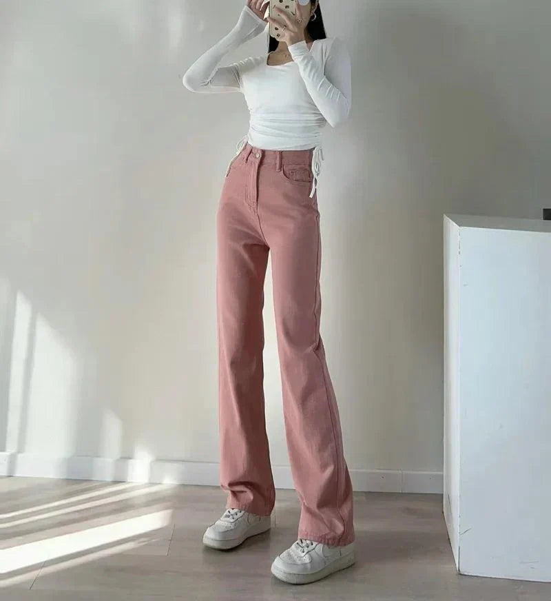 WW | Waist-Pinke Gerade Jeans für Frauen