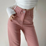 WW | Waist-Pinke Gerade Jeans für Frauen