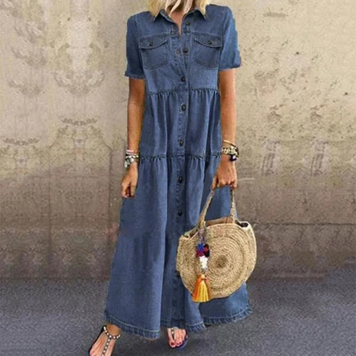 W&W Mode | Maxi Denim Kleid Für Damen
