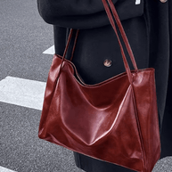 WW | Große Damen Leder Schultertasche Handtasche Shopper Burgunderrot