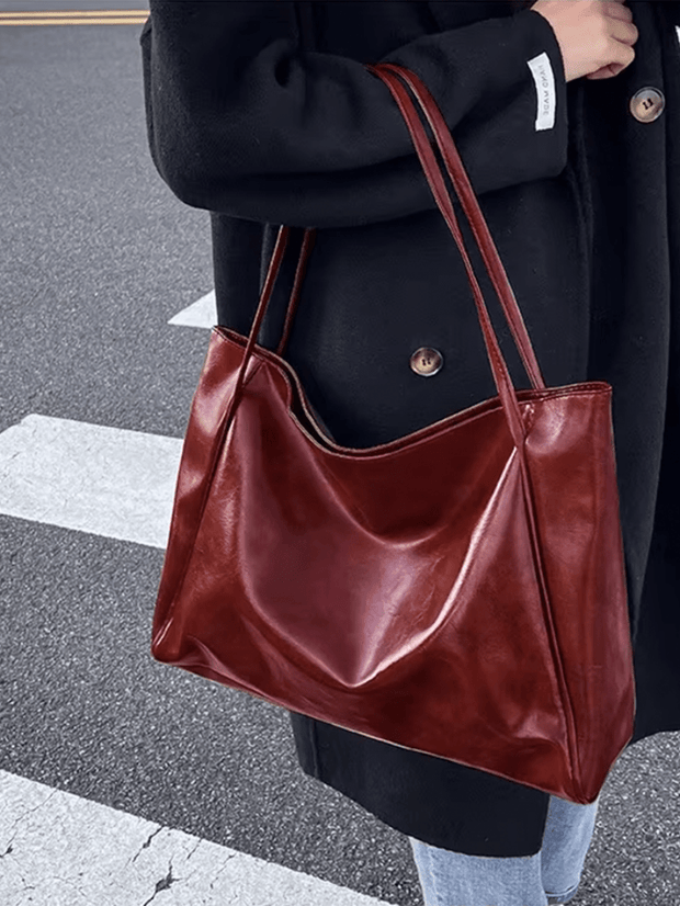 WW | Große Damen Leder Schultertasche Handtasche Shopper Burgunderrot