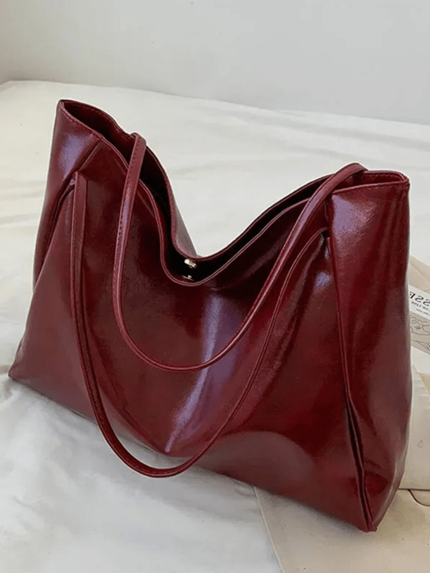 W&W Mode | Große Damen Leder Schultertasche Handtasche Shopper Burgunderrot