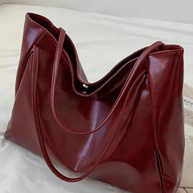 WW | Große Damen Leder Schultertasche Handtasche Shopper Burgunderrot