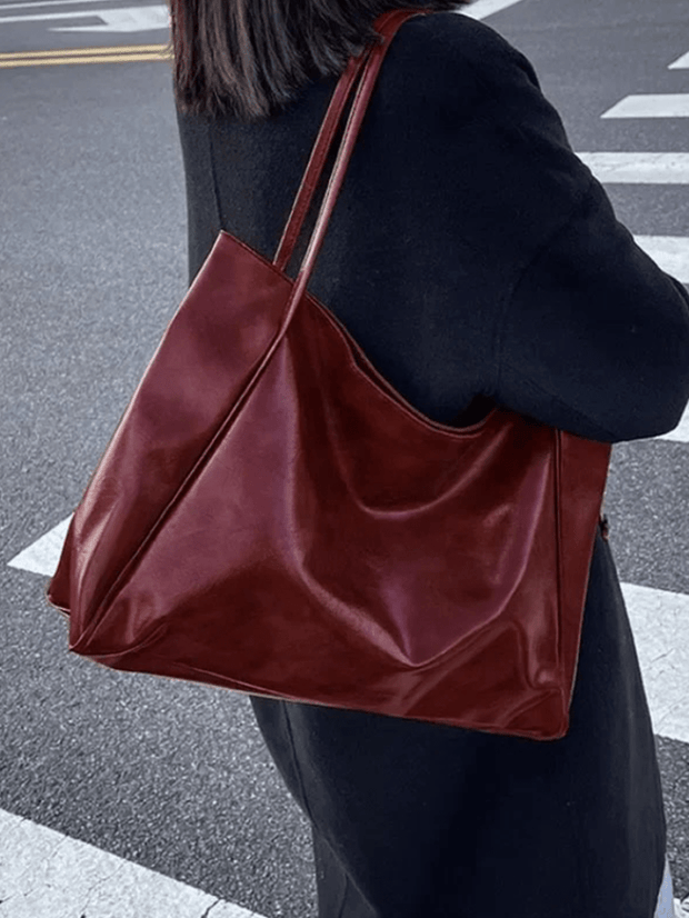 WW | Große Damen Leder Schultertasche Handtasche Shopper Burgunderrot