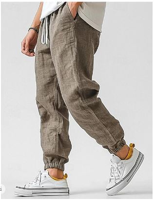 WW | Herren Cargohose Aus Leinen Luftige Sommerhose Mit Hoher Taille