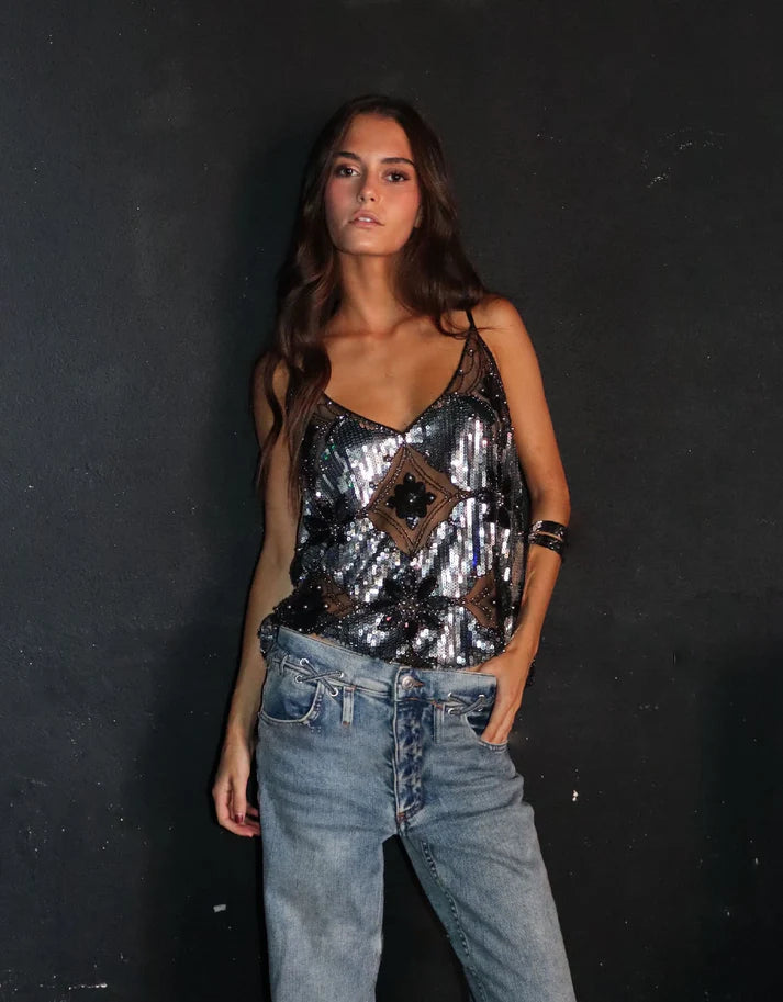 WW | Verzierter Transparenter Paillettentop Für Damen