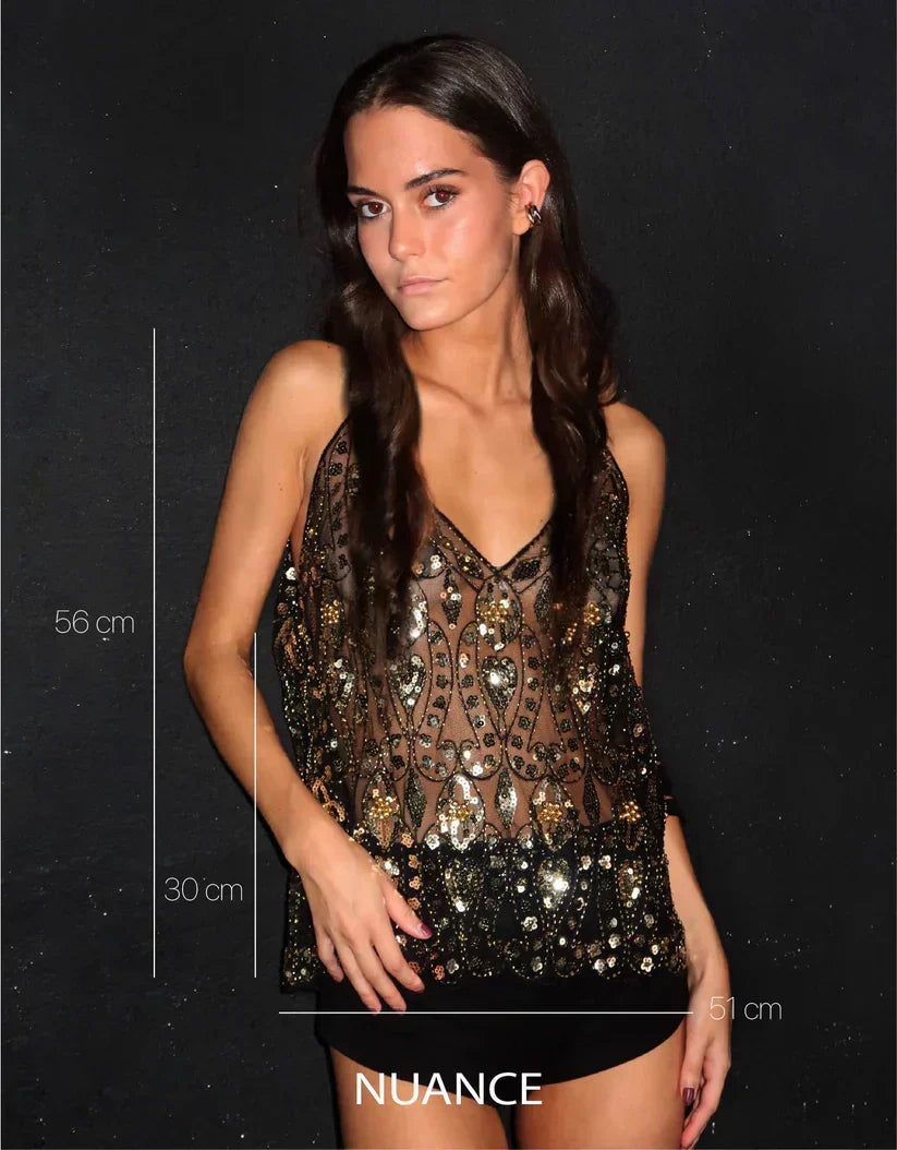 W&W Mode | Verzierter Transparenter Paillettentop Für Damen