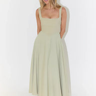 Midi-Kleid mit Hoher Taille und Quadrat-Ausschnitt