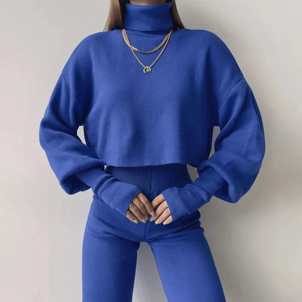 WW | Stilvolle Zweiteilige Damen Satz Mit Cropped Rollkragenpullover