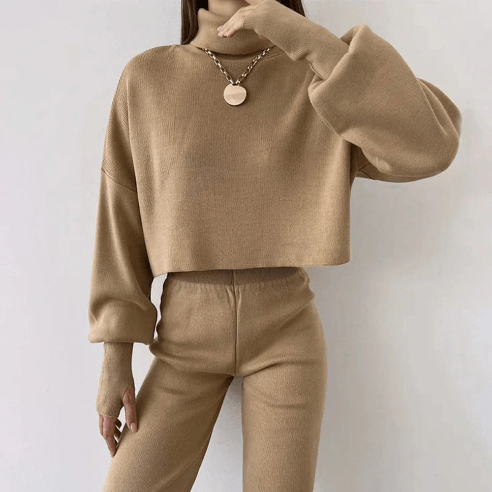 WW | Stilvolle Zweiteilige Damen Satz Mit Cropped Rollkragenpullover