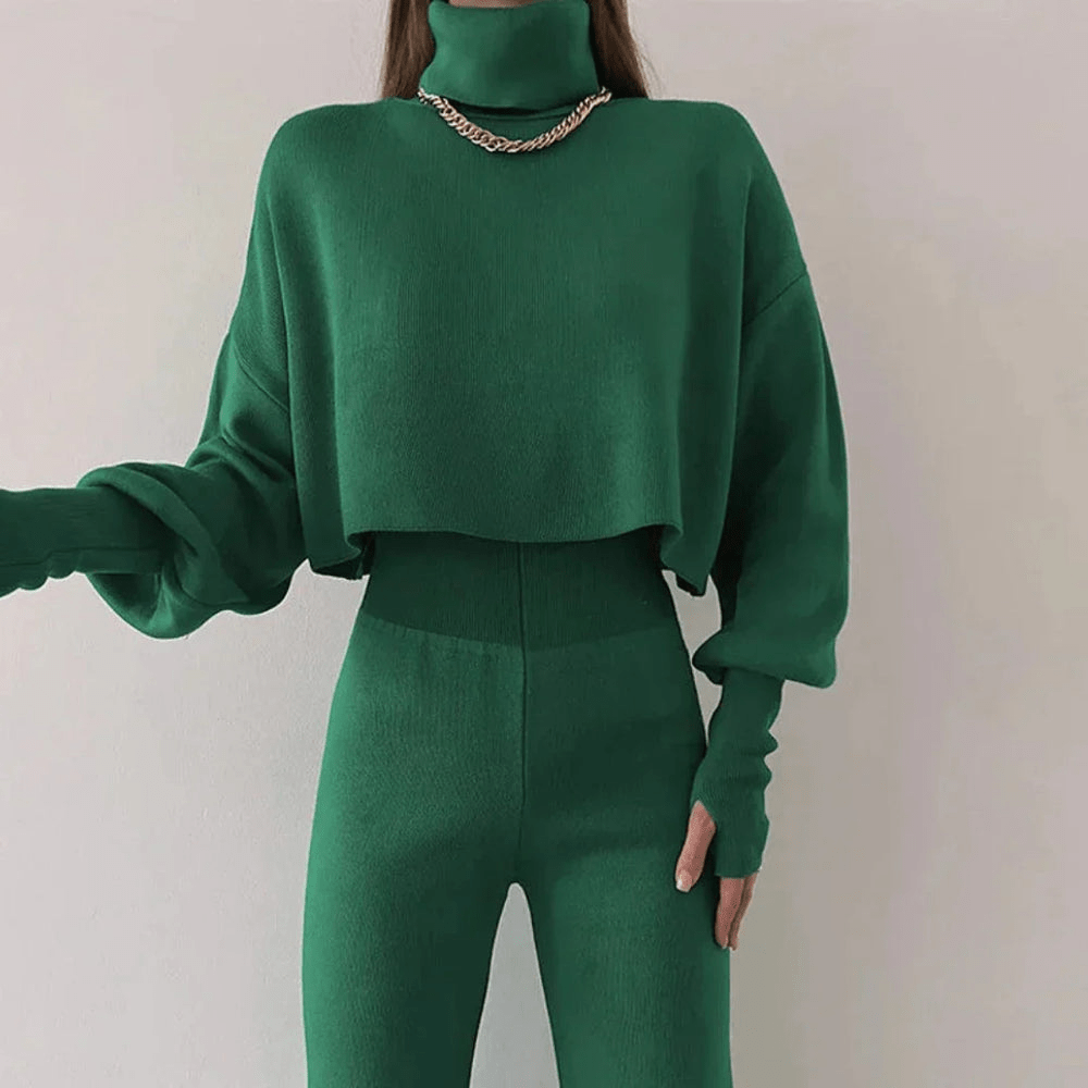 WW | Stilvolle Zweiteilige Damen Satz Mit Cropped Rollkragenpullover