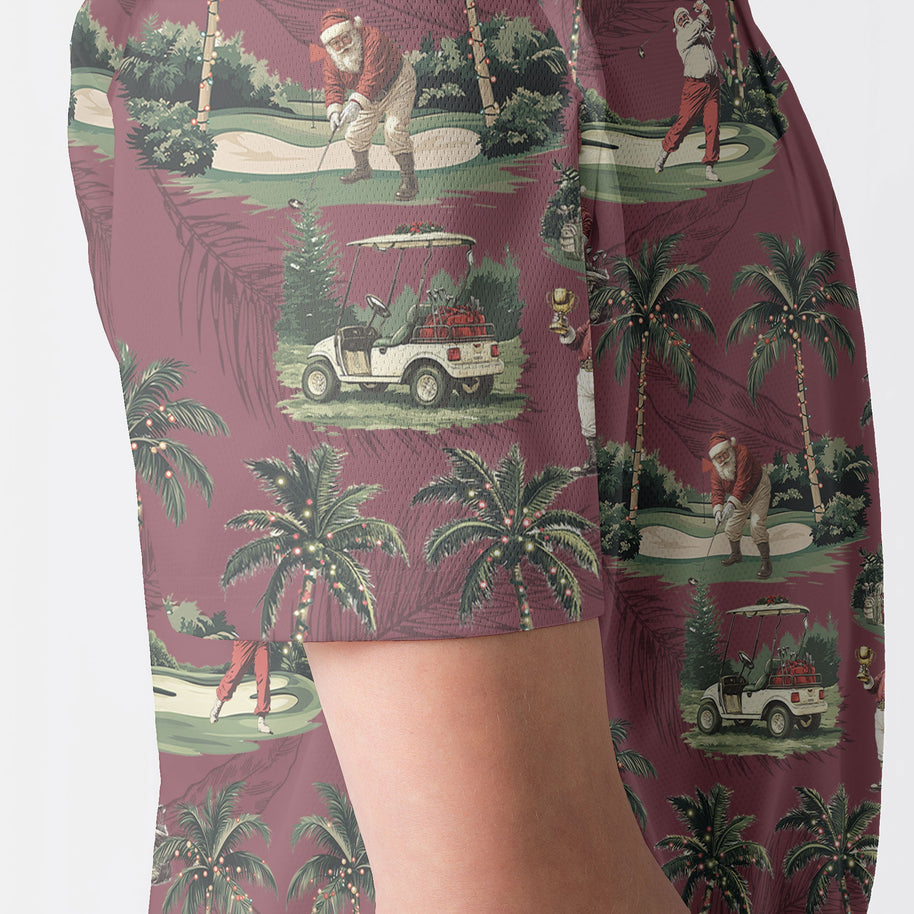 WW | Herren Maroon Santa Golf spielend Weihnachts Golf Polo Shirts