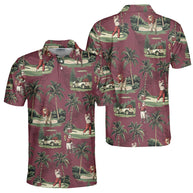 WW | Herren Maroon Santa Golf spielend Weihnachts Golf Polo Shirts