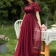 WW | Glänzendes Netz Blütenblattkleid Glänzendes Abendkleid