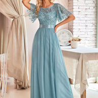 WW | Glänzendes Netz Blütenblattkleid Glänzendes Abendkleid
