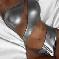 WW | Metallic Mesh Panel Hohe Beinausschnitt Freche Ein Schulter Brasilianischer Einteiler Badeanzug