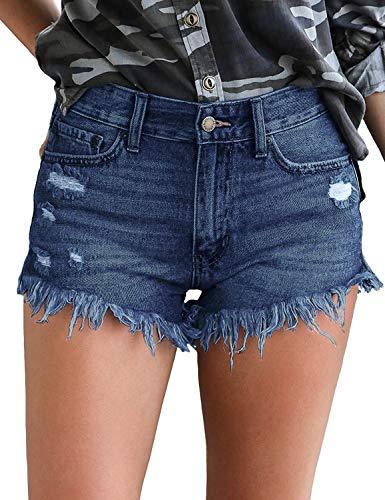 WW | Mid Rise Shorts Frayed Raw Hem Ripped Denim Jean Shorts