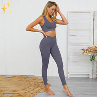 WW | Bunter Stylischer zwei-teiliges Sport-Set Nahtlose Leggings und Sport-BH-Set