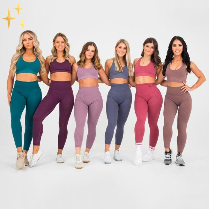 W&W Mode | Bunter Stylischer zwei-teiliges Sport-Set Nahtlose Leggings und Sport-BH-Set