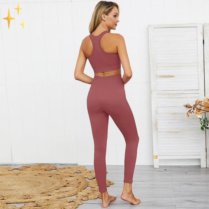 W&W Mode | Bunter Stylischer zwei-teiliges Sport-Set Nahtlose Leggings und Sport-BH-Set