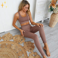 WW | Bunter Stylischer zwei-teiliges Sport-Set Nahtlose Leggings und Sport-BH-Set