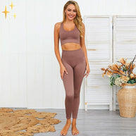 WW | Bunter Stylischer zwei-teiliges Sport-Set Nahtlose Leggings und Sport-BH-Set