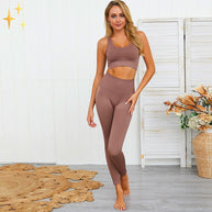 WW | Bunter Stylischer zwei-teiliges Sport-Set Nahtlose Leggings und Sport-BH-Set