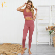 WW | Bunter Stylischer zwei-teiliges Sport-Set Nahtlose Leggings und Sport-BH-Set