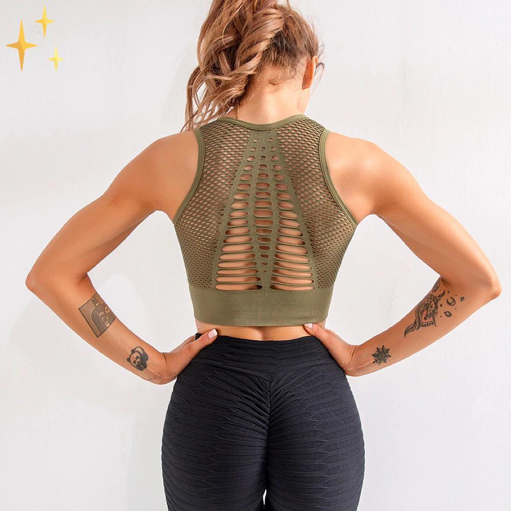Damen Sport-BH-Top mit gekreuzten Trägern und Netzrücken