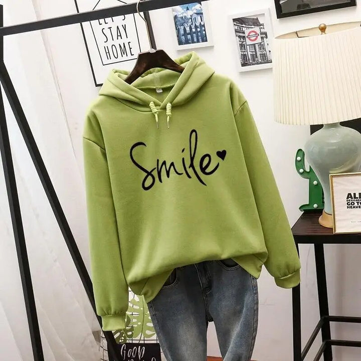 W&W Mode | Lässig Geschnittener Smile Kapuzenpulli Für Frauen